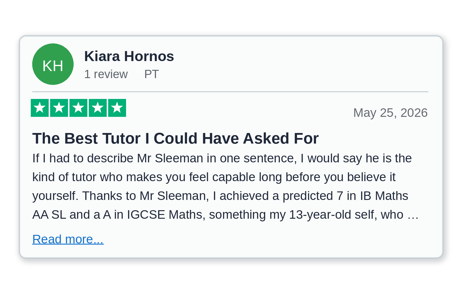 Trustpilot review from Kiara Hornos