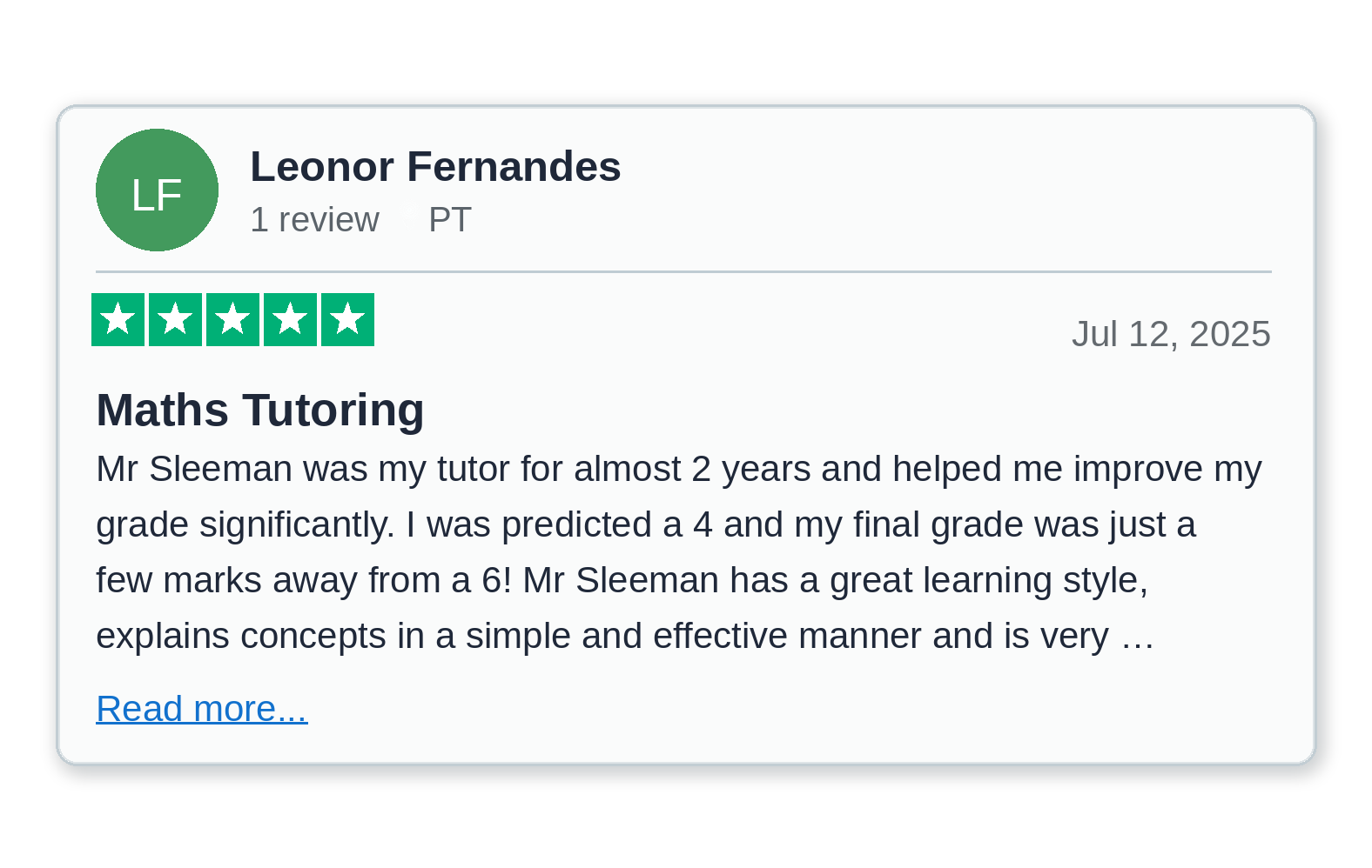 Trustpilot review from Leonor Fernandes