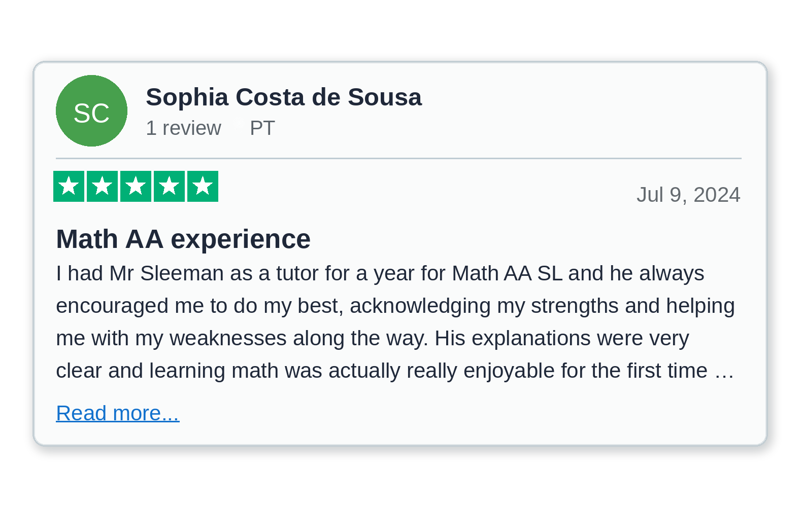Trustpilot review from Sophia Costa de Sousa