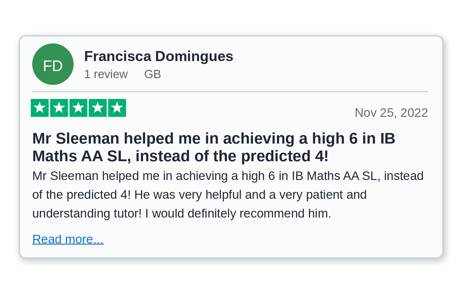 Trustpilot review from Francisca Domingues